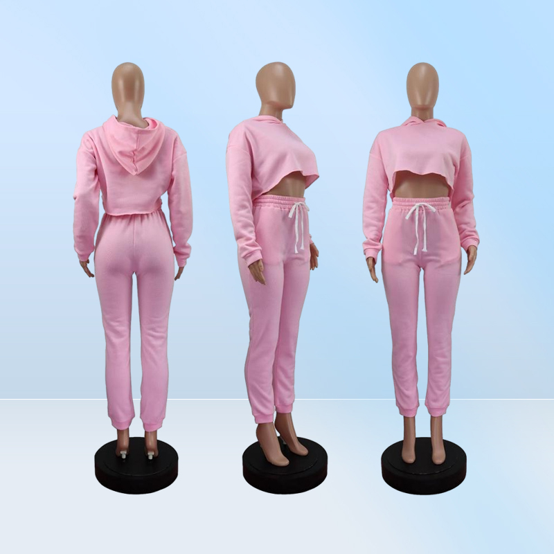Women039s Two Piece Pants Fall Pink Sweatsuits For Women Hoodie Sweatshirt Crop Top Joggers Sweatpants Set Casual Tracksuits Wh8403665