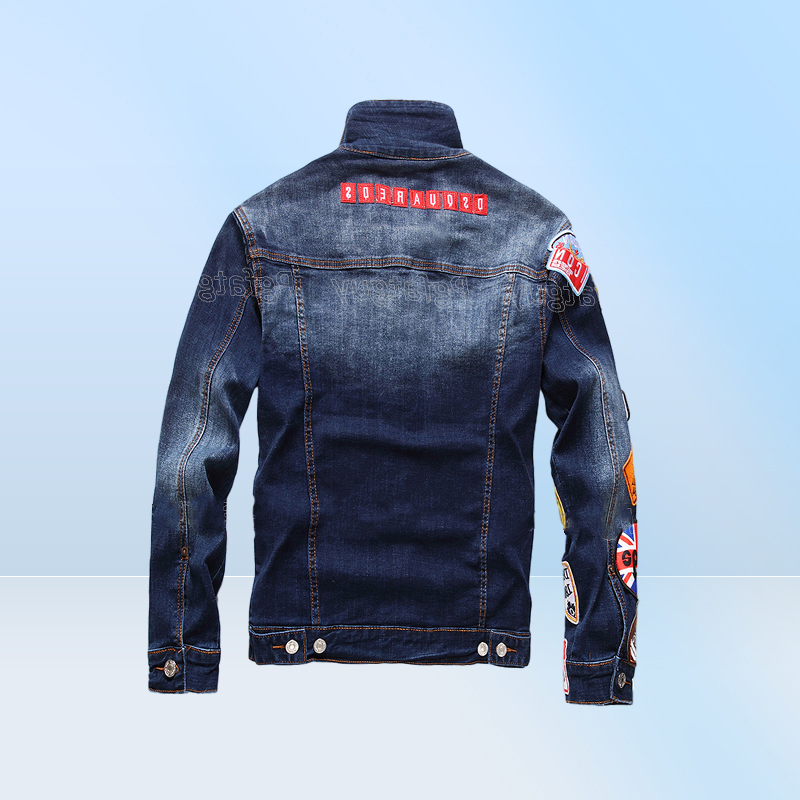 Men Embroidered Badge Denim Jacket Streetwear Hip Hop Men039s Motorcyle Jean Jackets Male Fashion Slim Outerwear Chaqueta Hombr