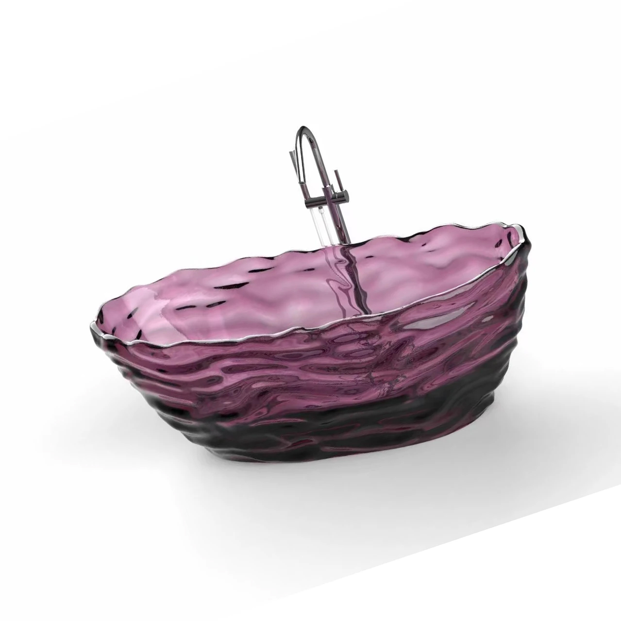 1750x785x640mm Oval Resin Water Ripple Bathtub Freestanding Floor Mounted Crystal Purple Tansparent Tub BV001-5