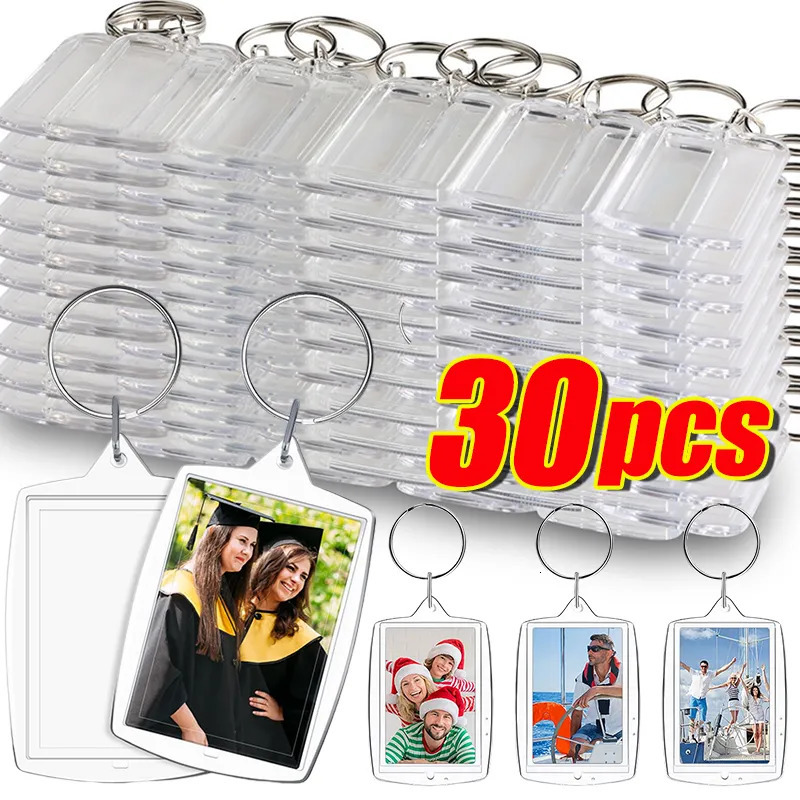 Keychains Lanyards 30pcs Rectangle Transparent Blank Clear Acrylic Insert Po Picture Frame Keyring Keychain DIY Split Ring Key Chain Gifts 231025