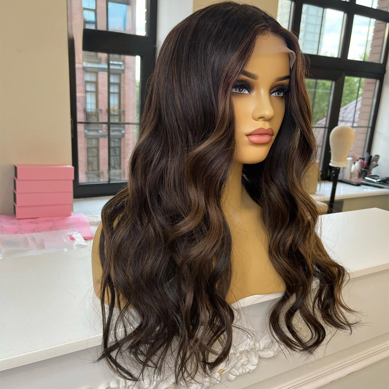 Loose Deep Wave Full Lace Front Human Hair Wigs for Women 360 Lace Frontal Wig Brown Highlight Wig Synthetic Glueless Pre Plucked