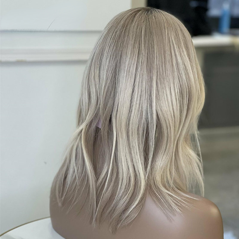 New Peruvian Hair Brown Highlight Wig Human Hair 360 Lace Frontal Wig Short Wavy HD Lace Wig Ash Blonde Lace Front Synthetic Wigs for Women