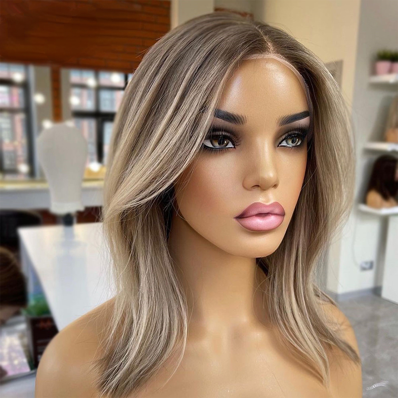 New Peruvian Hair Brown Highlight Wig Human Hair 360 Lace Frontal Wig Short Wavy HD Lace Wig Ash Blonde Lace Front Synthetic Wigs for Women