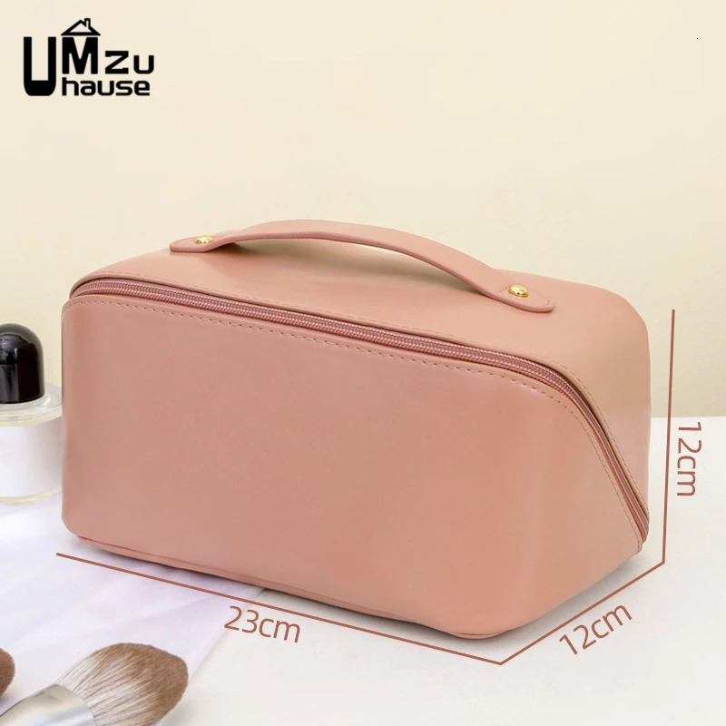 Cosmetic Bags Cases Bag Leather Large Case with Zipper Makeup Toiletries Brush Lipstick Pocket Big Storage Women Travel Portable Organizers 231025