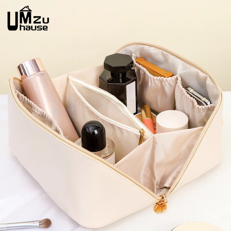 Cosmetic Bags Cases Bag Leather Large Case with Zipper Makeup Toiletries Brush Lipstick Pocket Big Storage Women Travel Portable Organizers 231025