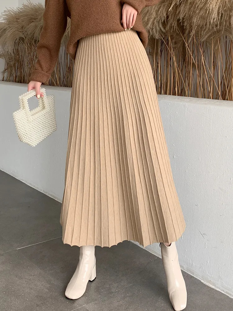 Skirts TIGENA Knitted Long Maxi Skirt Women Fall Winter Casual Solid Thick Warm A Line High Waist Ankle Length Skirt Female Ladies 231025