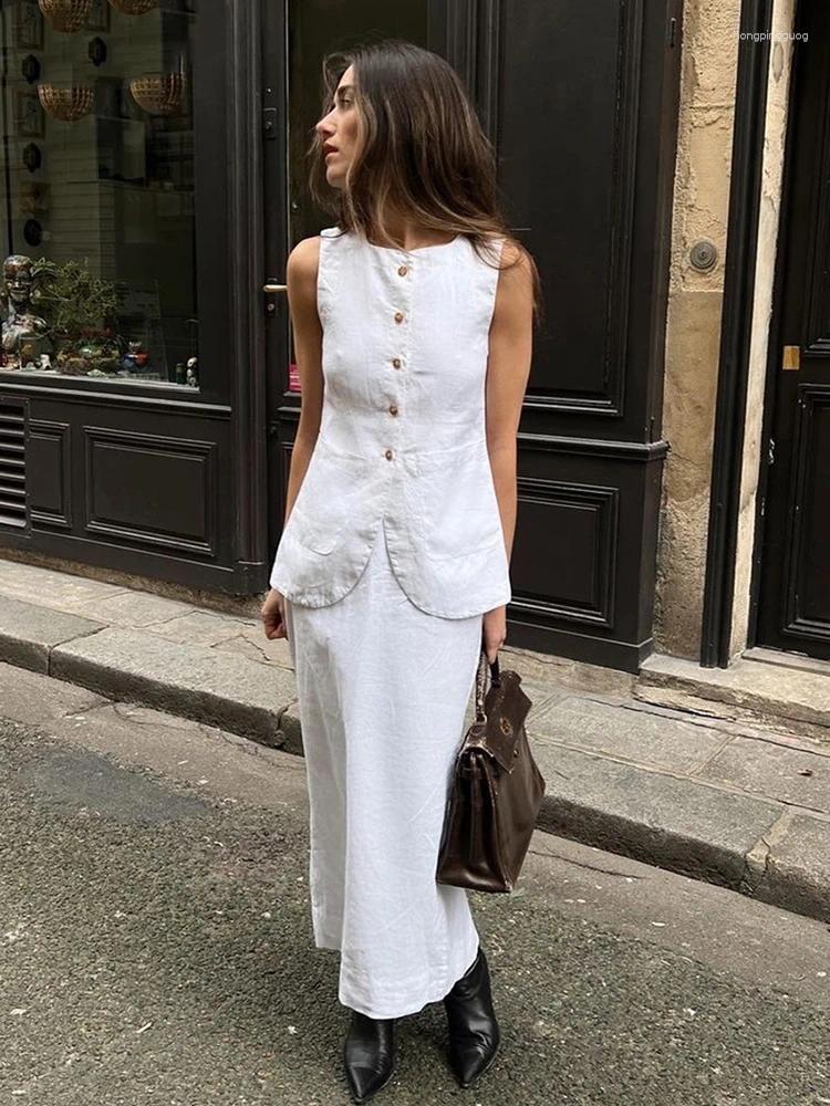 Women's Elegant Sleeveless Cotton Work Set - Black & White, Two-Piece Casual Summer Long Skirt, A-E Cami Dress