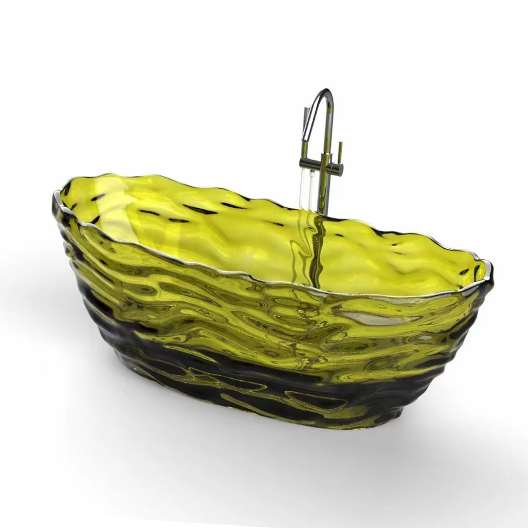 1750x785x640mm Oval Resin Water Ripple Bathtub Freestanding Floor Mounted Crystal Yellow Tansparent Tub BV001-4