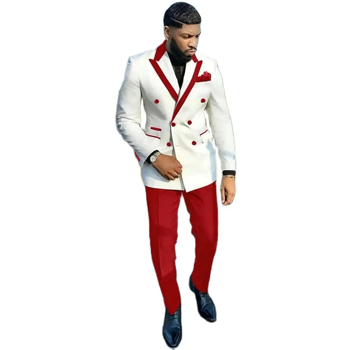 White Red Mens Suits For Wedding Peaked Lapel Formal Groom Man Tuxedos Tailore Made Pants Suits