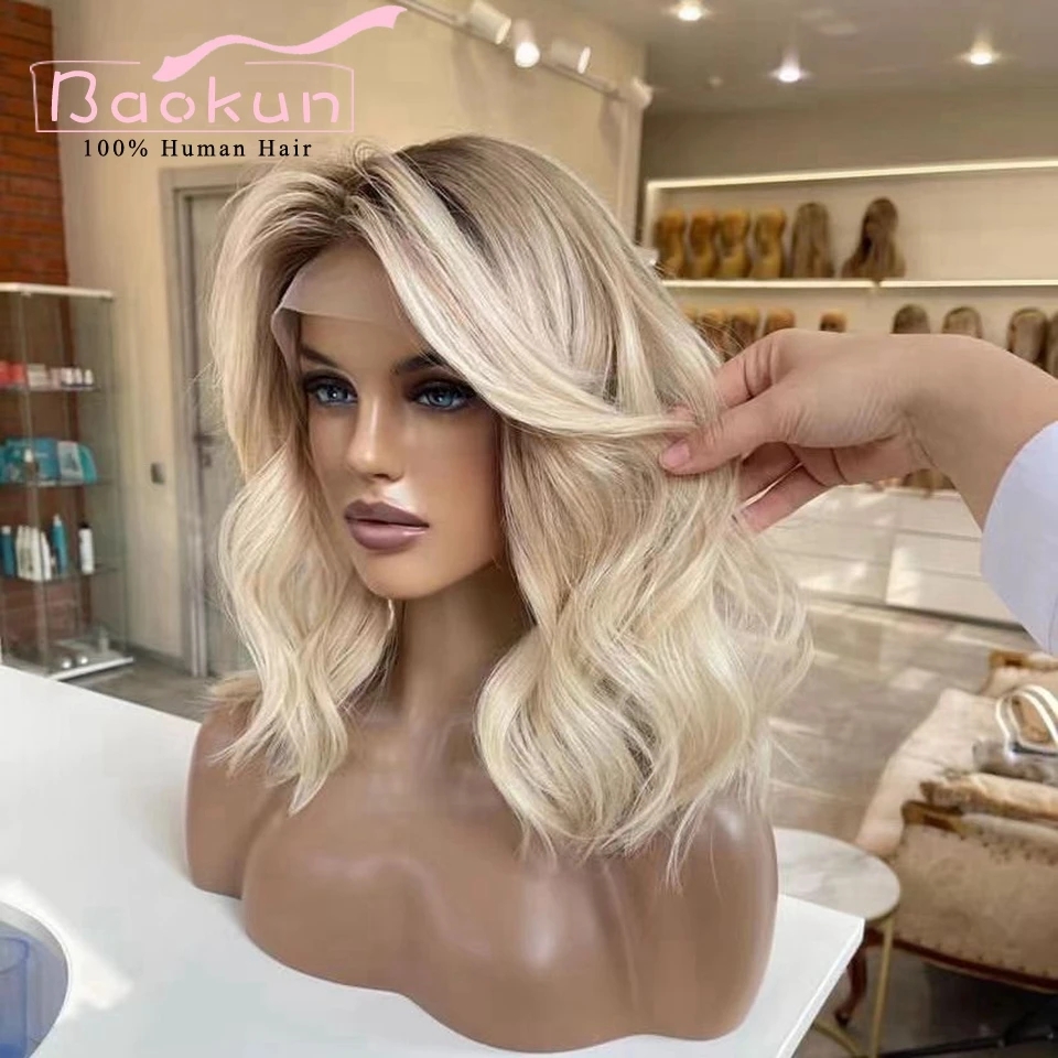 5x5 Blonde Body Wave Lace Front Wig Short Bob Brown Highlight Wig Human Hair Wigs Pre Plucked Virgin HD Lace Frontal Wig 150%