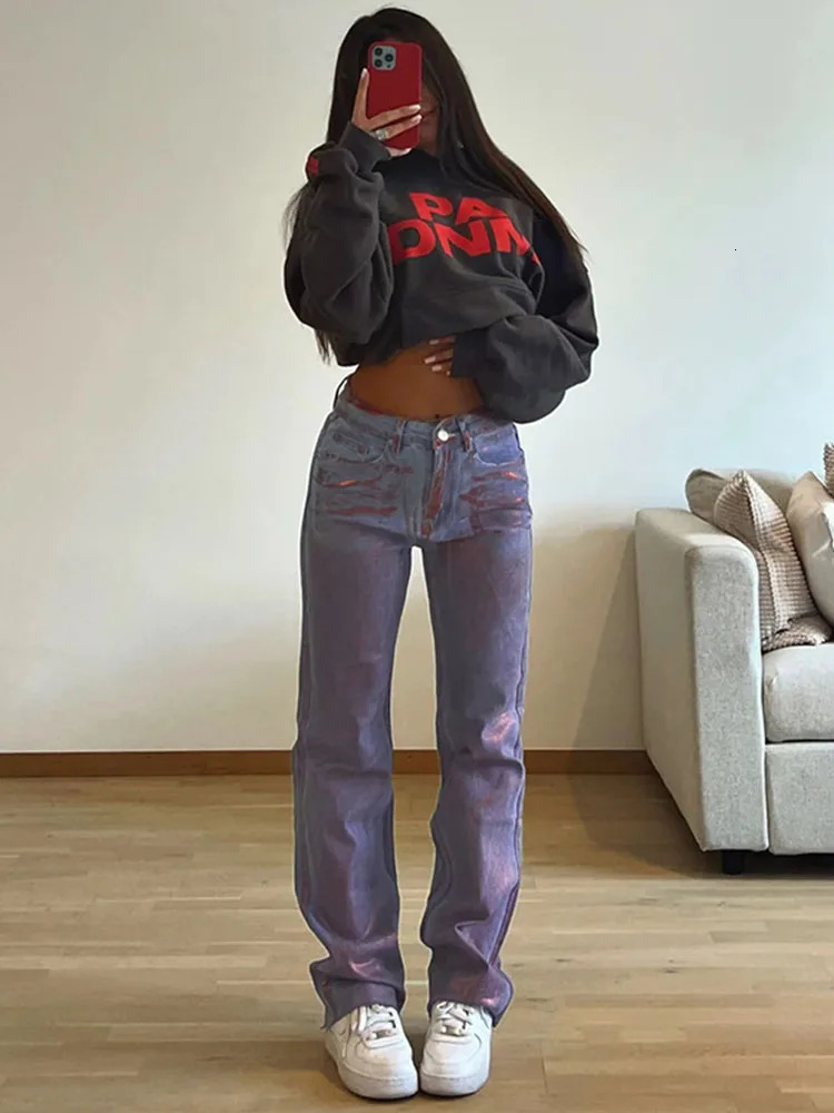 Women's Jeans TARUXY Washed Print High Waisted Women Fashion Basic Baggy Long Pant For Street Cargo Slouchy Denim Pants Woman 231025