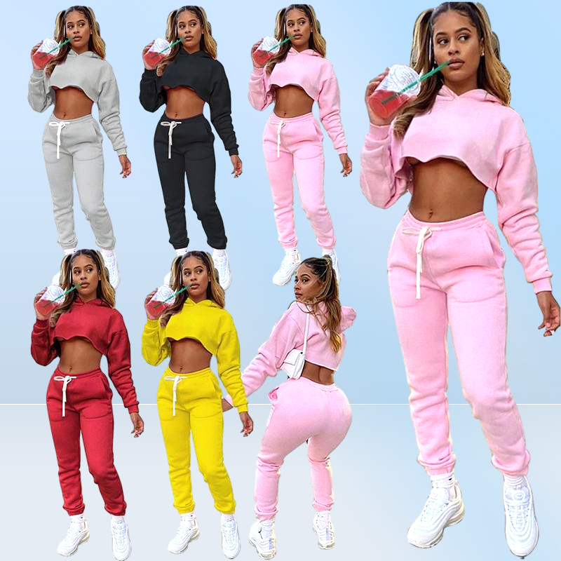 Women039s Two Piece Pants Fall Pink Sweatsuits For Women Hoodie Sweatshirt Crop Top Joggers Sweatpants Set Casual Tracksuits Wh8403665