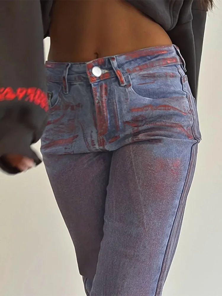 Women's Jeans TARUXY Washed Print High Waisted Women Fashion Basic Baggy Long Pant For Street Cargo Slouchy Denim Pants Woman 231025