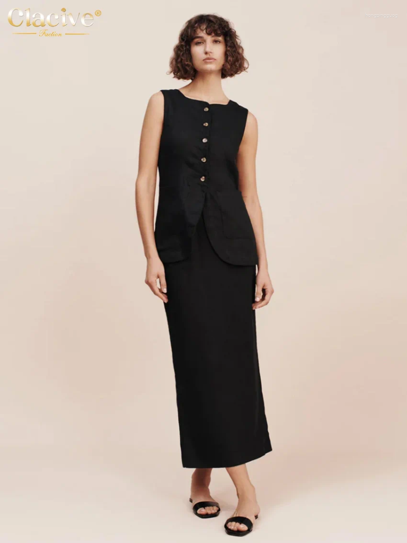 Women's Elegant Sleeveless Cotton Work Set - Black & White, Two-Piece Casual Summer Long Skirt, A-E Cami Dress