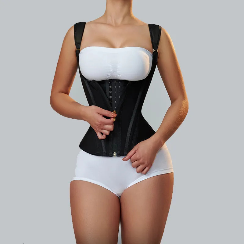 Waist Tummy Shaper Fajas Colombiana Double Compression Trainer Corset with Bone Adjustable Zipper and Hook eyes Flat Belly Body 231025