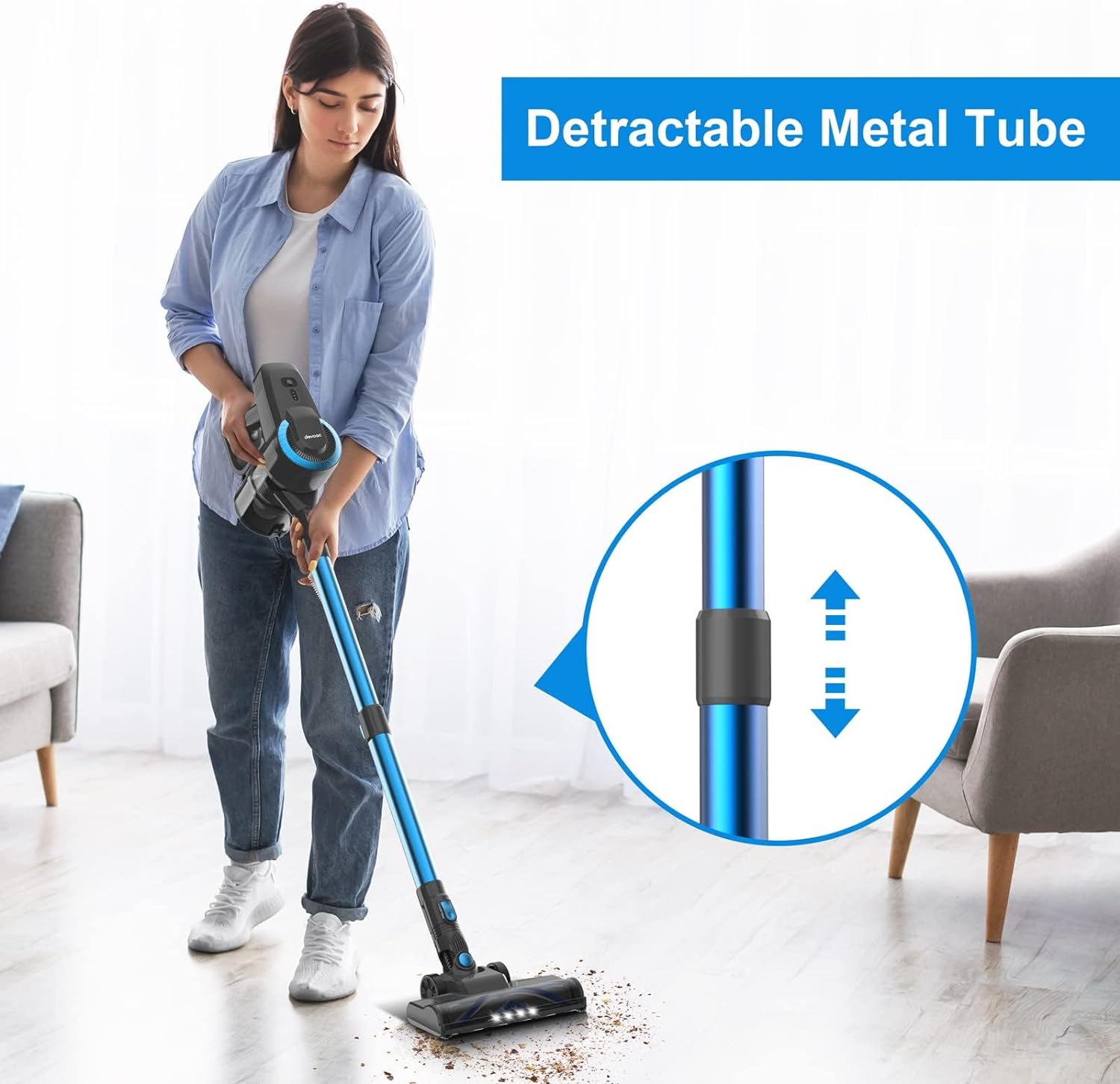 DEVOAC N300 Cordless Vacuum Cleaner, 6 in 1 Ultra-Lightweight Stick Vacuum, 2200mAh Battery Up to 40mins Runtime, Powerful Handheld Vacuum for Hard Fl