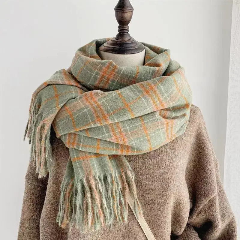 Sarong s Plaid Cashmere Scarf Autumn Winter Check Pashmina Scarves Warm Casual Muffler Female Shawl Coldproof Tassel 231025