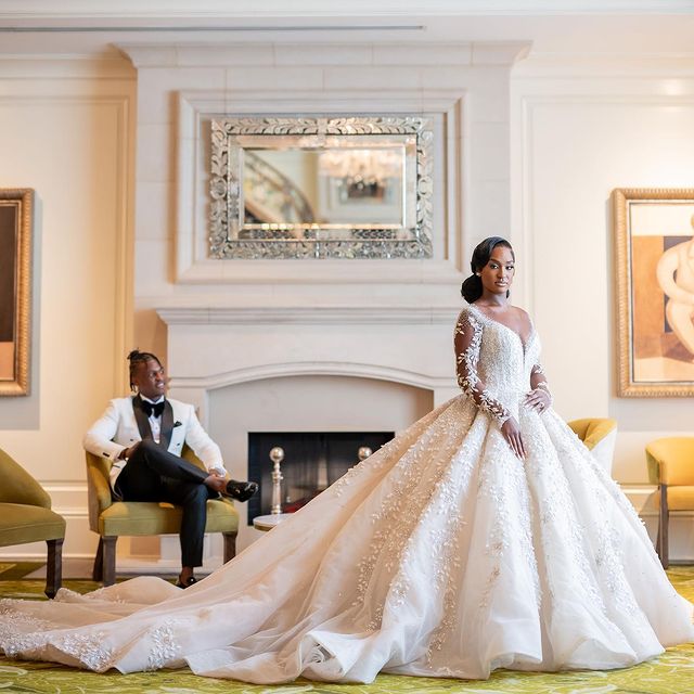 2023 Oct Arabic Aso Ebi Plus Size Ball Gown Luxurious Wedding Dress Lace Beaded Tulle Bridal Gowns Dresses ZJ266