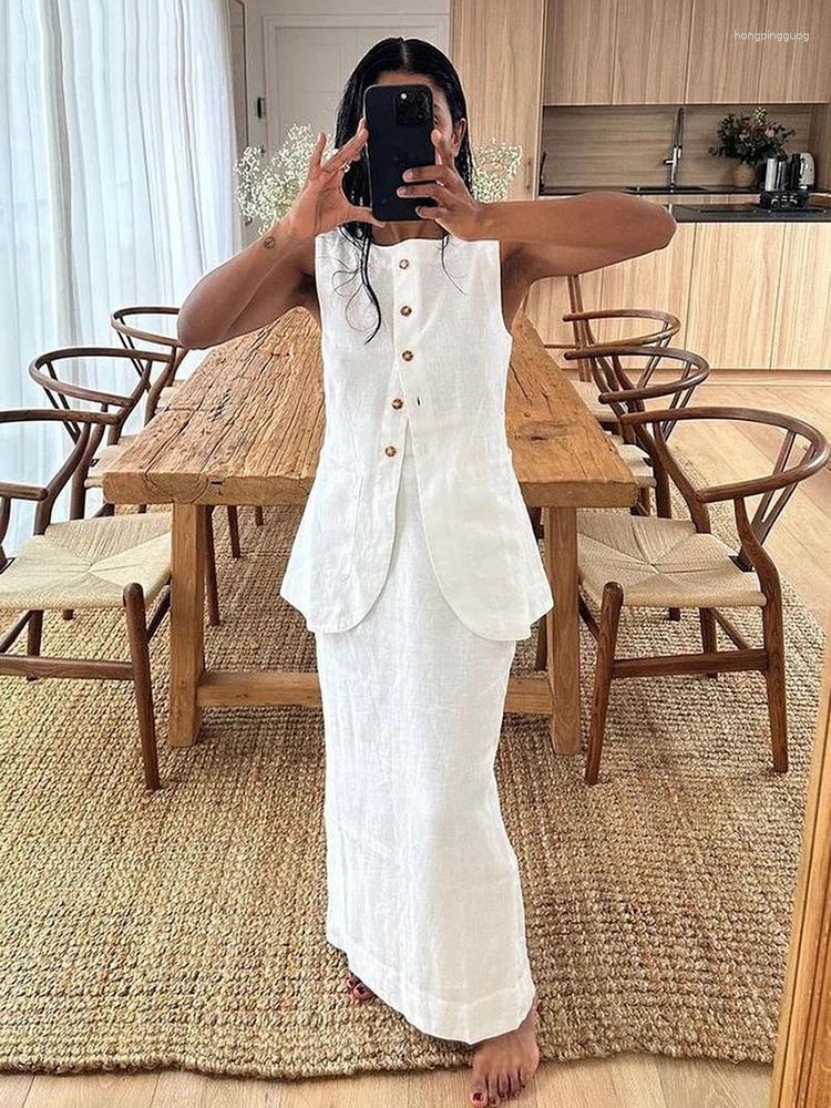 Women's Elegant Sleeveless Cotton Work Set - Black & White, Two-Piece Casual Summer Long Skirt, A-E Cami Dress