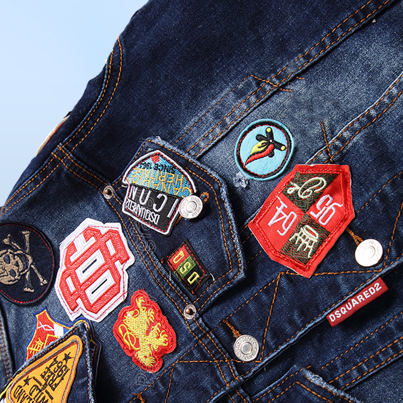 Men Embroidered Badge Denim Jacket Streetwear Hip Hop Men039s Motorcyle Jean Jackets Male Fashion Slim Outerwear Chaqueta Hombr