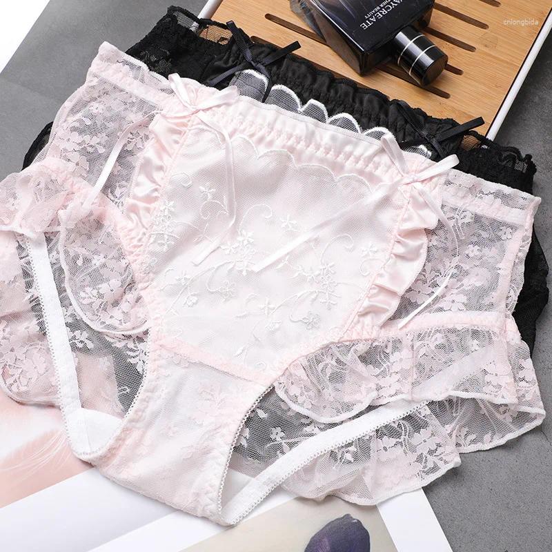 Women's Panties Women Lotus Leaf Sexy Lace Pants Safety Shorts Brief Lolita Sweet Bowknot Female Underwear Transparent Mesh Big Size