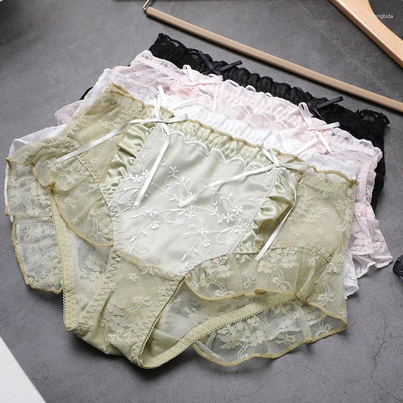 Women's Panties Women Lotus Leaf Sexy Lace Pants Safety Shorts Brief Lolita Sweet Bowknot Female Underwear Transparent Mesh Big Size