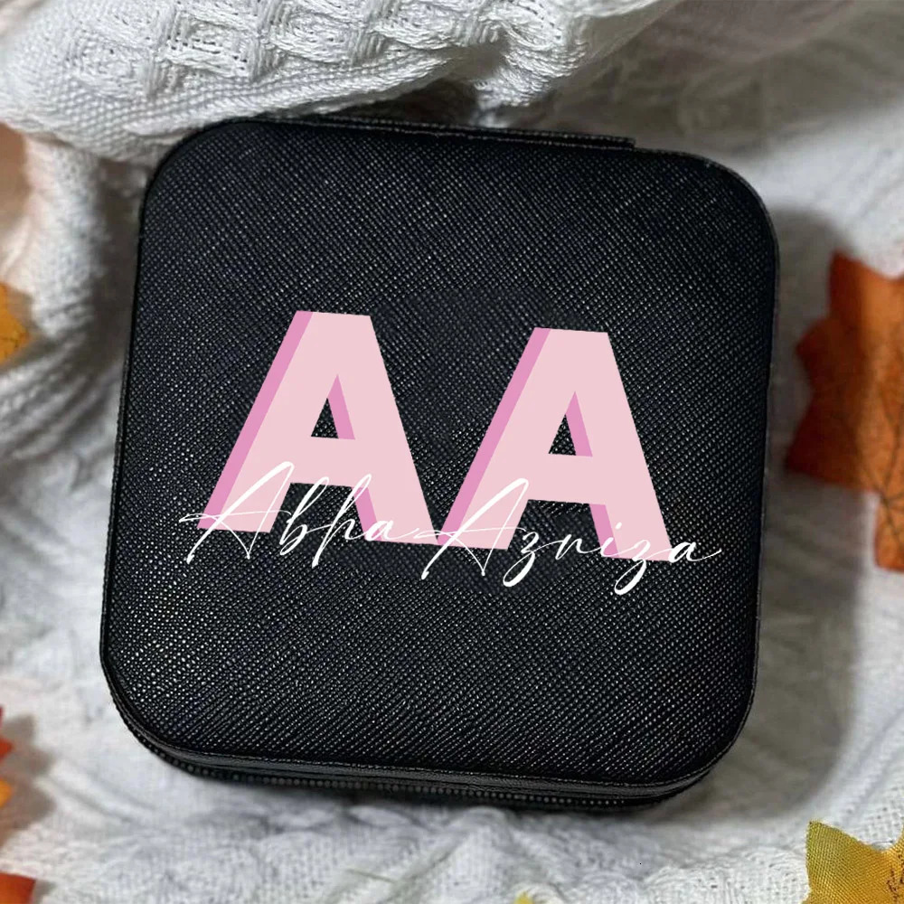 Jewelry Boxes Custom Initial Letters Leather Travel Jewelry Box Shadow Monogram Jewelry Box with Name Bridesmaid Proposal Gifts for Her 231025