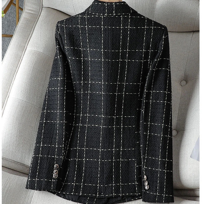 Womens Suits Blazers Tweed White Plaid Longsleeved Top Jacket Autumn and Winter Korean Style Fashionable Elegant Loose Casual Suit 231025