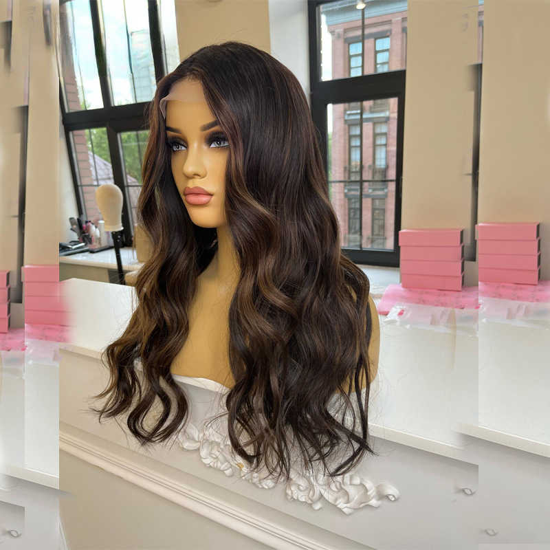 Loose Deep Wave Full Lace Front Human Hair Wigs for Women 360 Lace Frontal Wig Brown Highlight Wig Synthetic Glueless Pre Plucked