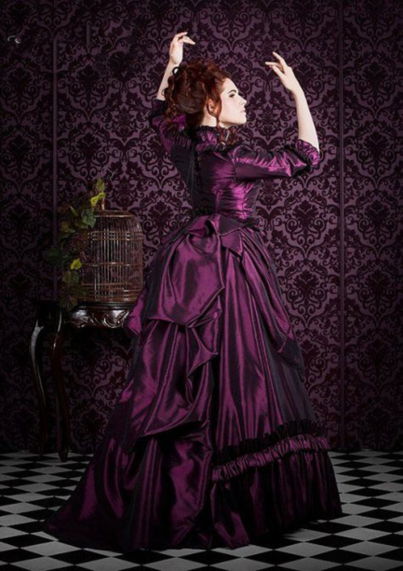 Vintage Victorian Prom Dresses Half Sleeves Purple Satin Long Ruched A Line Special Occasion Dress For Women 2026 Elegant Evening Formal Gowns