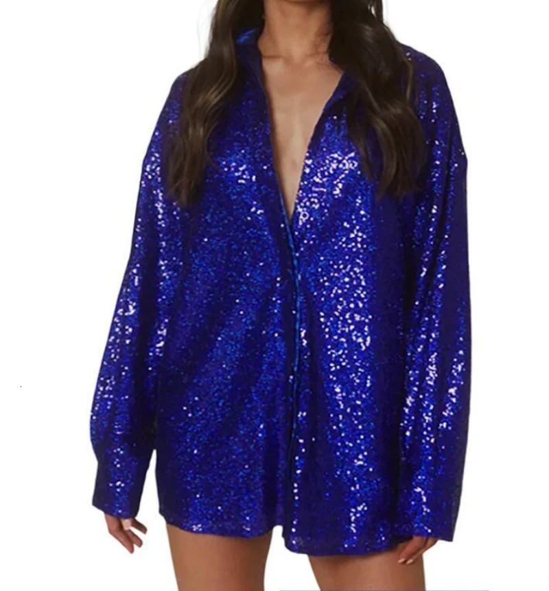 Urban Sexy Dresses Sequins Blouses Women Shirt Long Sleeve Dress Women Green White Shirt Solid Oversized Shirt Party Club Sexy Outfits Y2k Vestido 23