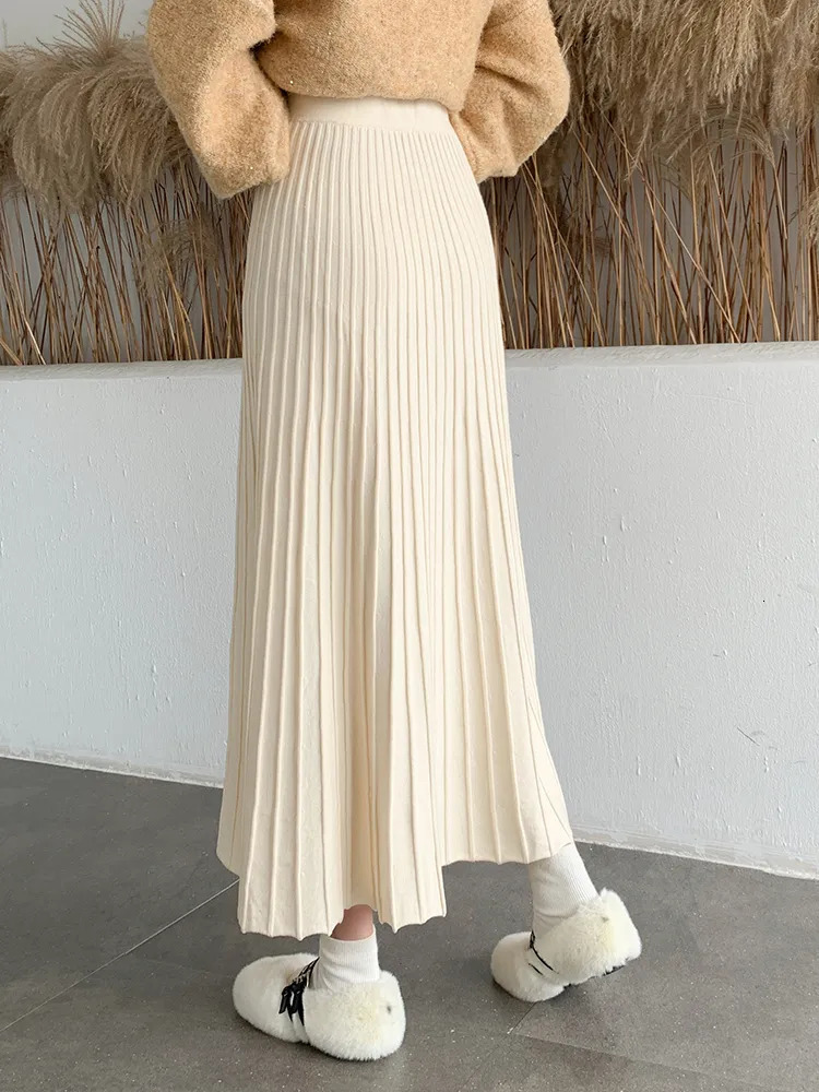 Skirts TIGENA Knitted Long Maxi Skirt Women Fall Winter Casual Solid Thick Warm A Line High Waist Ankle Length Skirt Female Ladies 231025