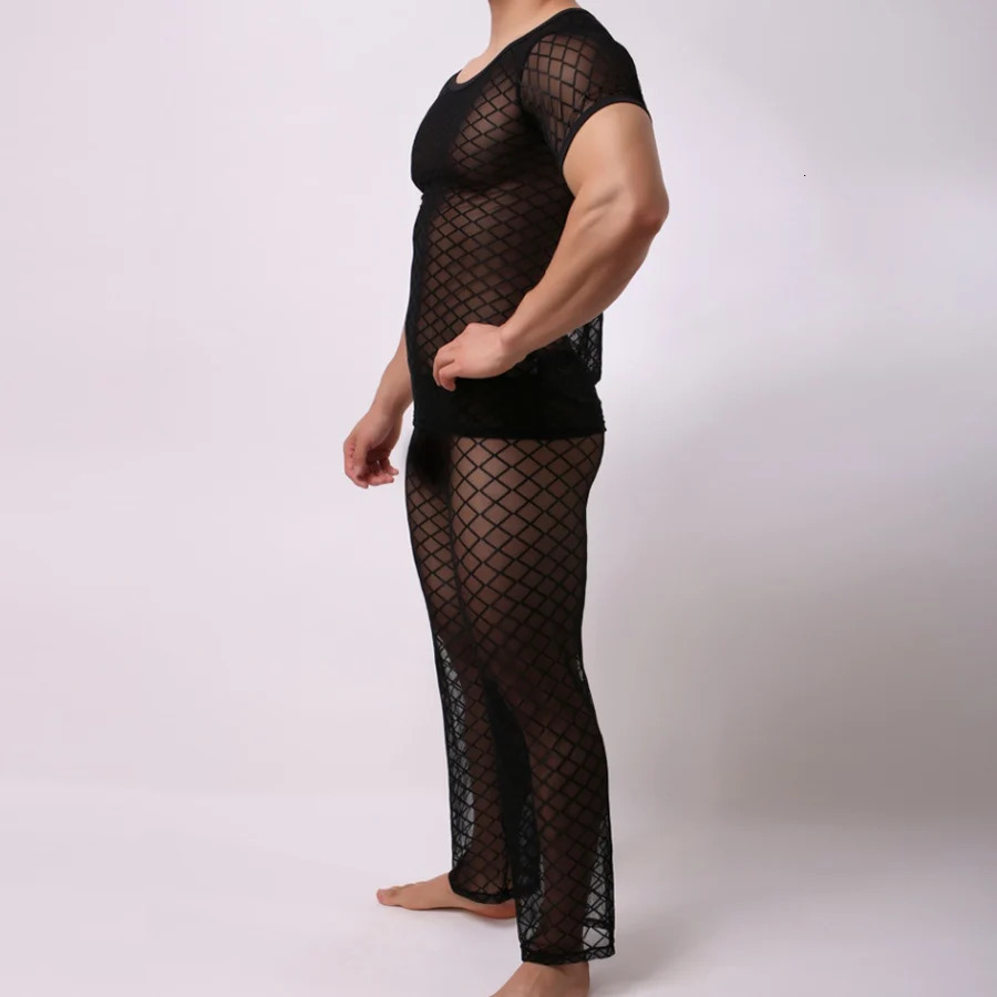 Men's Sleepwear Pajamas sleep set for men pijamas hombre perspective nightwear mesh sleepwear ropa interior hombre gay underwear sommeil top B01 