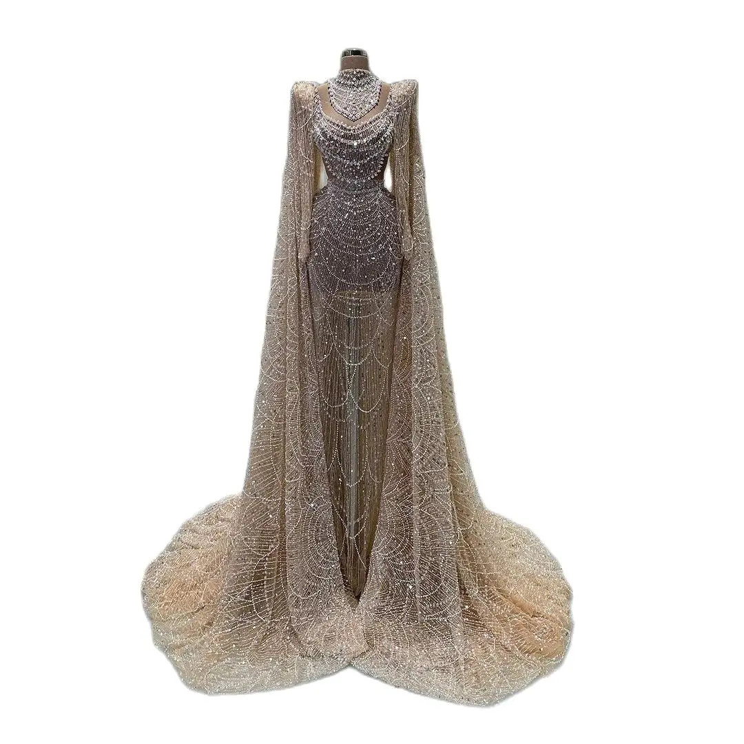 Luxurious High Neck Wedding Dresses Fashion Full Sleeve Beading Pearls Mermaid Gown vestidos de novia Custom Made