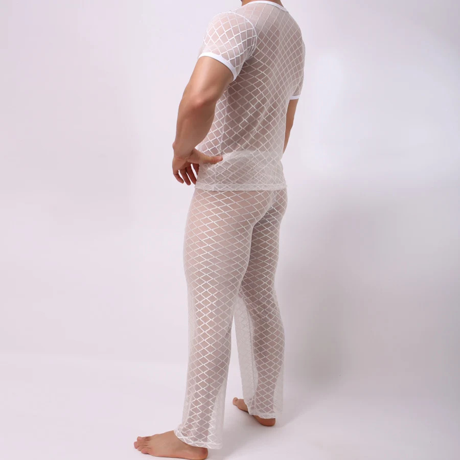 Men's Sleepwear Pajamas sleep set for men pijamas hombre perspective nightwear mesh sleepwear ropa interior hombre gay underwear sommeil top B01 