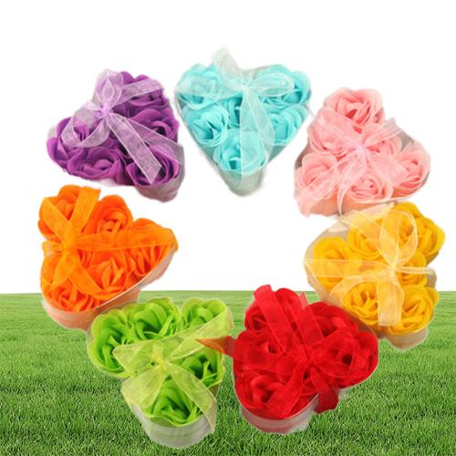 12 Boxes 6pcs Pink Decorative Rose Bud Petal Soap Flower Wedding Favor in Heartshaped Box