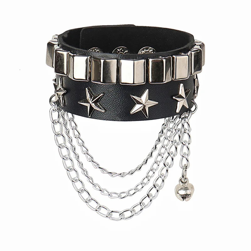 Charm Bracelets DIEZI Black PU Leather Cuff Wristband Bracelet Goth Gothic Punk Tassel Chain For Women Men Armbands Cosplay Jewelry 231025