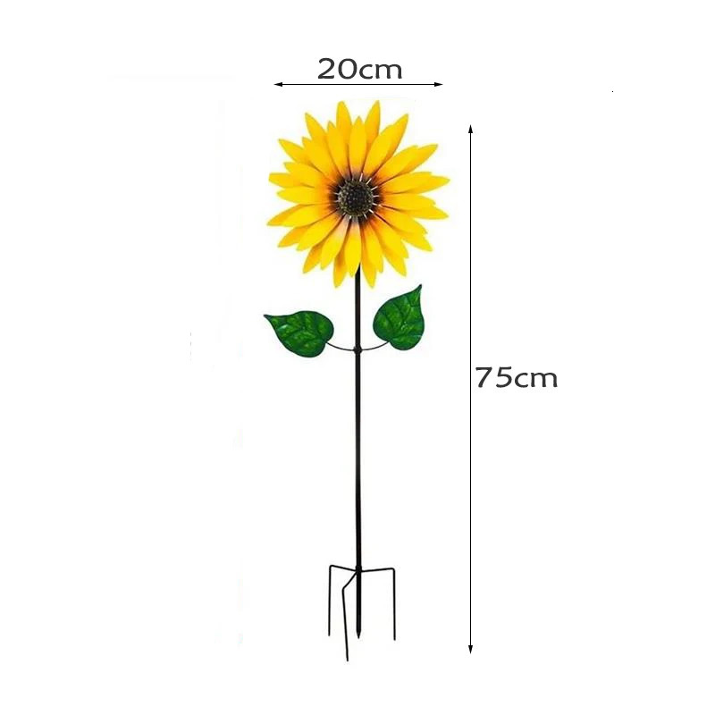 Garden Decorations Sunflower Windmill Metal Rotating Sunflower Wind Spinner With Stake Standing Lawn Flower Pinwheel Outdoor Garden Decor Kids Toy 231