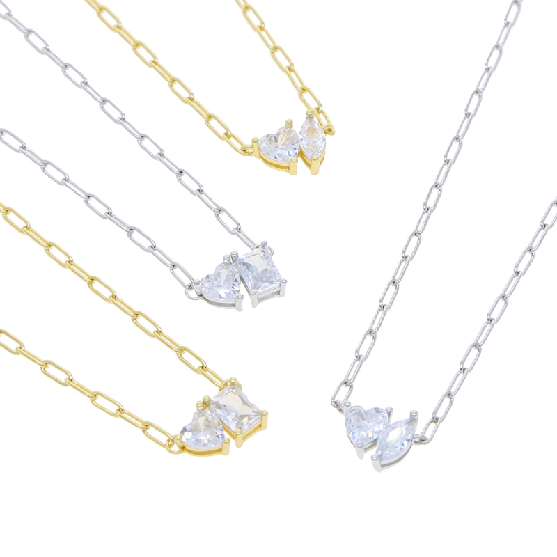 Mini Heart Love Recetangle Elliptic Zircon Charm Choker Necklace with Link Chain Hip Hop Women Men Full Paved 5A Cubic Zirconia Wedding Gift Jewelry