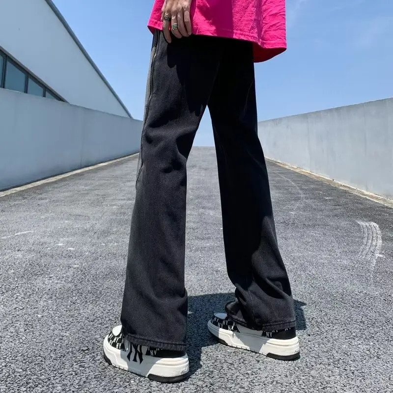 Mens Jeans Y2K Fashion Vintage Black Flared Baggy Pants Men Clothing Split Zipper Straight Hip Hop Denim Trousers Pantaloni Uomo 231025