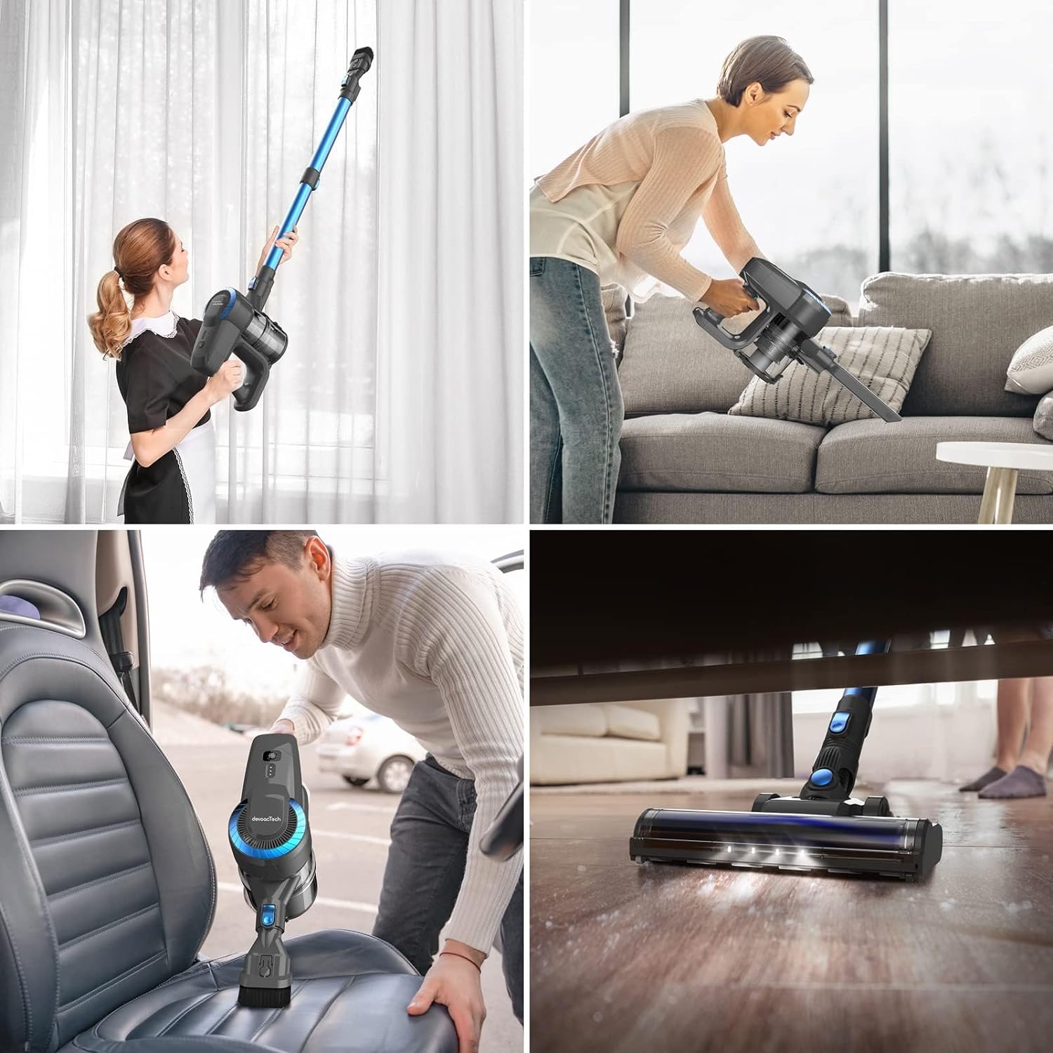 DEVOAC N300 Cordless Vacuum Cleaner, 6 in 1 Ultra-Lightweight Stick Vacuum, 2200mAh Battery Up to 40mins Runtime, Powerful Handheld Vacuum for Hard Fl
