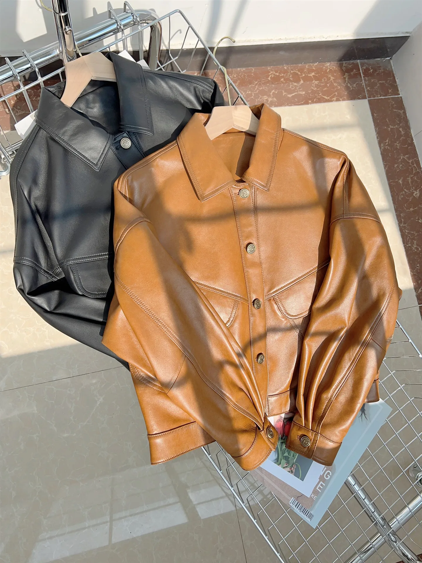 0C41N581 Genuine Leather Women's Coats Short Style Casual Versatile Jacket Spring and Autumn Appear Thin Motorcycle Sheepskin
