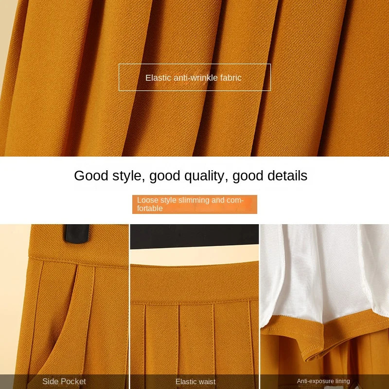 Skirts Pleated Skirt with Pockets Women's Autumn Yellow Preppy Style Elastic High Waist A- Line Slimming Black Kawaii Mini Short Skirt 231025