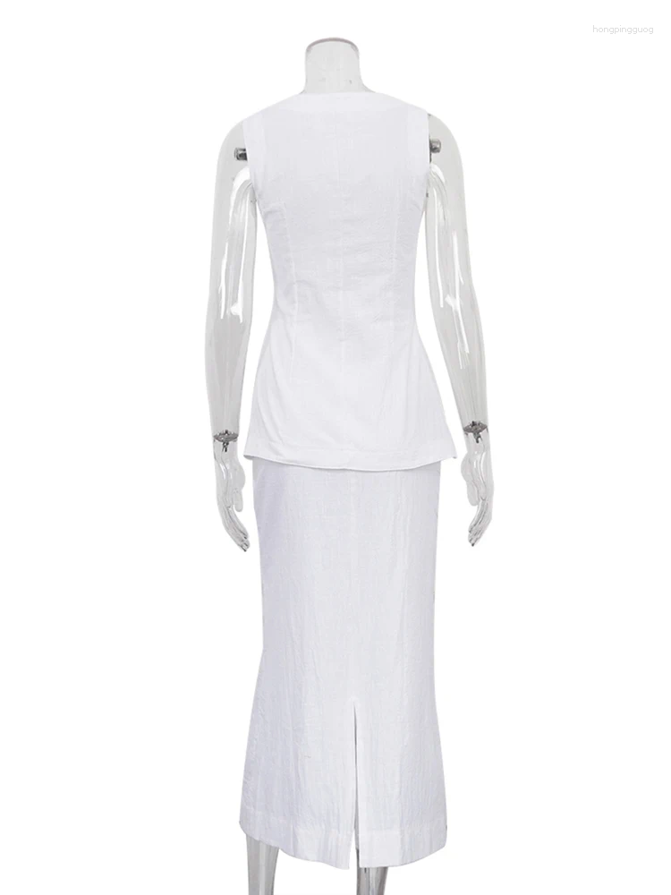 Women's Elegant Sleeveless Cotton Work Set - Black & White, Two-Piece Casual Summer Long Skirt, A-E Cami Dress