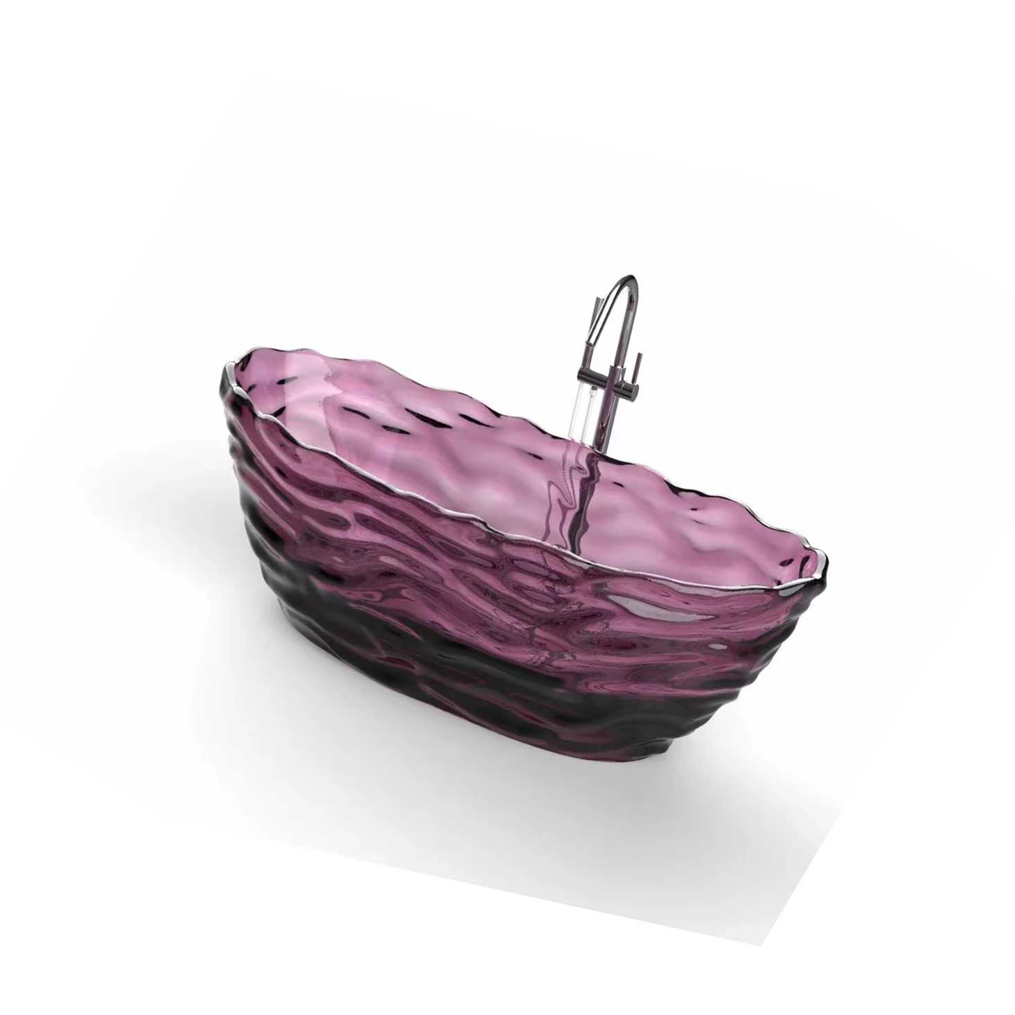 1750x785x640mm Oval Resin Water Ripple Bathtub Freestanding Floor Mounted Crystal Purple Tansparent Tub BV001-5