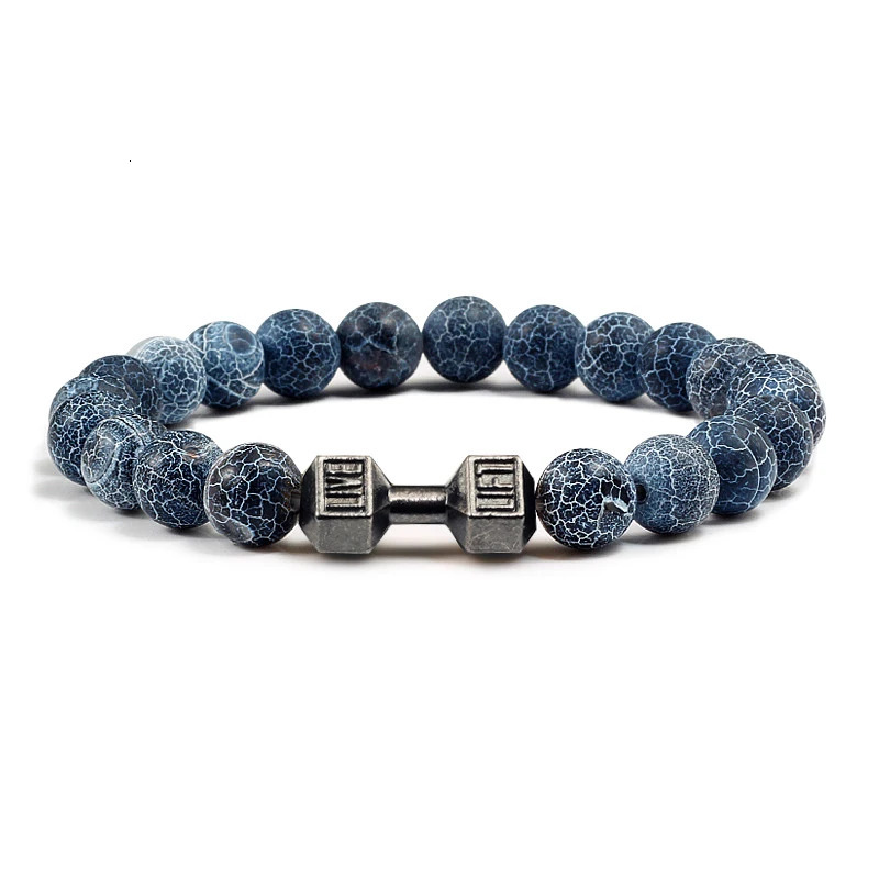 Charm Bracelets High Quality Men Beaded Bracelet Natural Black Lava Stone Dumbbell Charm Bracelets Energy Fitness Barbell Fashion Women Jewelry 231025