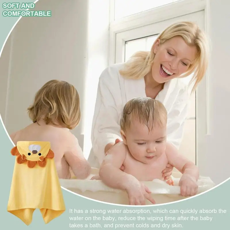 Towels Robes Cartoon Child Kid Hooded Cloak Infant Bathrob Baby Bath Towel Robe Cape Boy Girl Robe Cartoon Absorbent Cape Wrap Blanket 231024