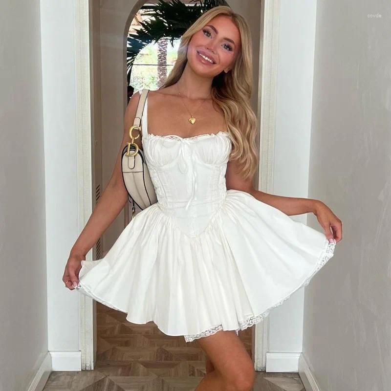 Casual Dresses: Cottagecore Fairy Grunge Lace Corset Dress, Elegant Birthday Sexy Backless Tie Front A E Mini Dress For Women,