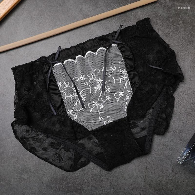 Women's Panties Women Lotus Leaf Sexy Lace Pants Safety Shorts Brief Lolita Sweet Bowknot Female Underwear Transparent Mesh Big Size