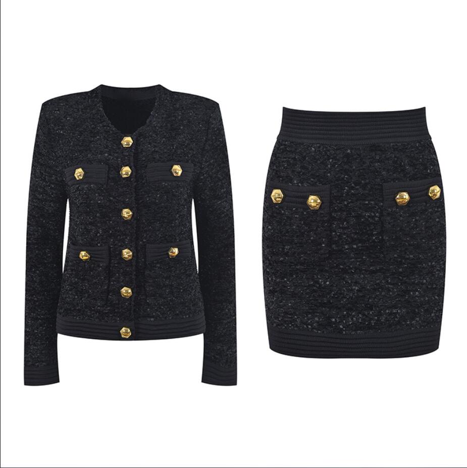 Xiaoxiang B Temperament Aging Reducing Wool Coat for Women's 23 Summer New Tweed Round Neck Long Sleeve Short Coat Half Skirt Two Piece Set